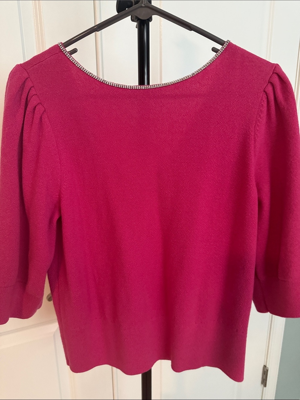 Fuschia pink ¾ sleeve sweater rhinestones adorned